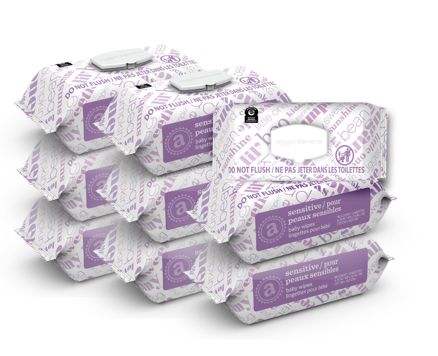 Amazon Elements Baby Wipes, Sensitive, Unscented, Cleans Gently,Flip-Top Packs