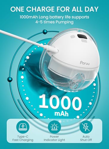 Paruu Hands Free Breast Pump P16, Wearable Breast Pump Electric Portable with 4 Modes & 12 Levels, Max 309mmHg Strong Suction 19/21/24mm Flange Inserts Wearable Breastfeeding Pump, 2 Pack White