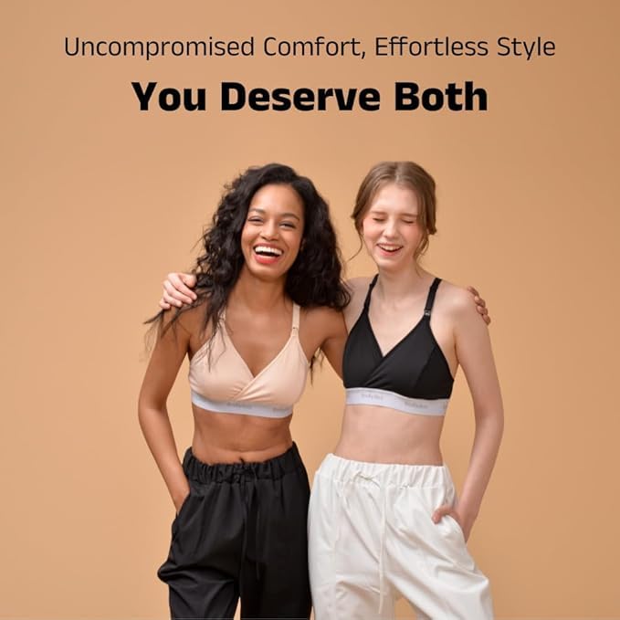 Bodydue Absobra Nursing Pad-Free Nursing Bra for Easy Breastfeeding Maternity Essential Wireless Full-Coverage Comfort