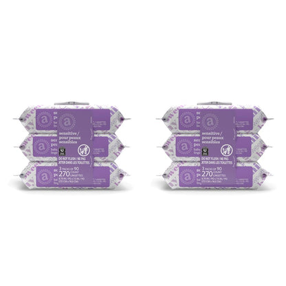 Amazon Elements Baby Wipes, Sensitive, Unscented, Cleans Gently,Flip-Top Packs
