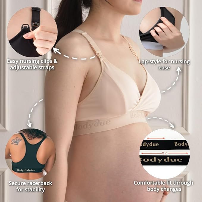 Bodydue Absobra Nursing Pad-Free Nursing Bra for Easy Breastfeeding Maternity Essential Wireless Full-Coverage Comfort