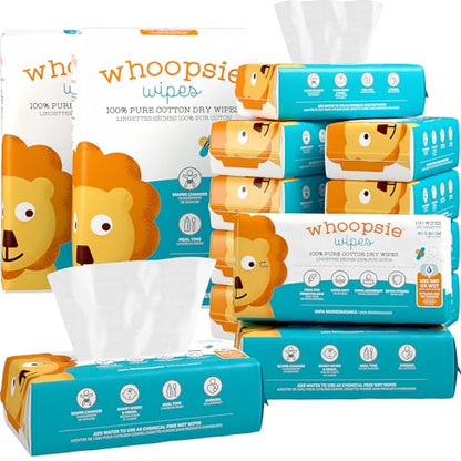 Whoopsie Wipes – The Original 100% Pure Cotton Dry Baby Wipes (1200 Count)