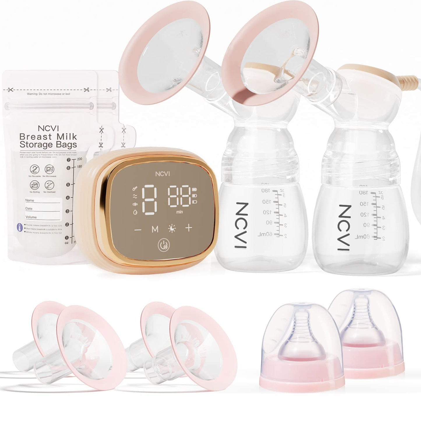 NCVI Electric Breast Pump, Portable Hospital-Grade Double Pump with 4 Modes & 9 Levels