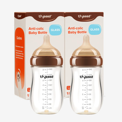 Thyseed Glass Natural Anti-Colic Baby Bottles with Nipple(0-1 Months),5oz,4pack