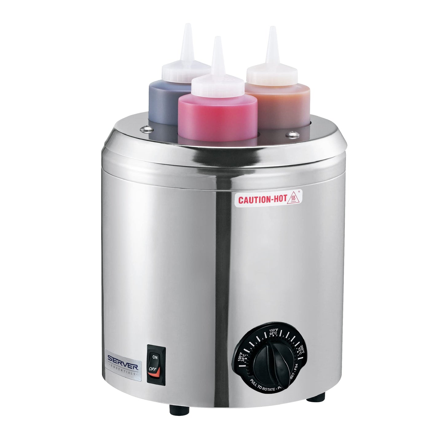 Server Products Signature Touch Squeeze Bottle Warmer (Fits 3), Heat Condiments Toppings and Sauces, Stainless Steel, Model 86810