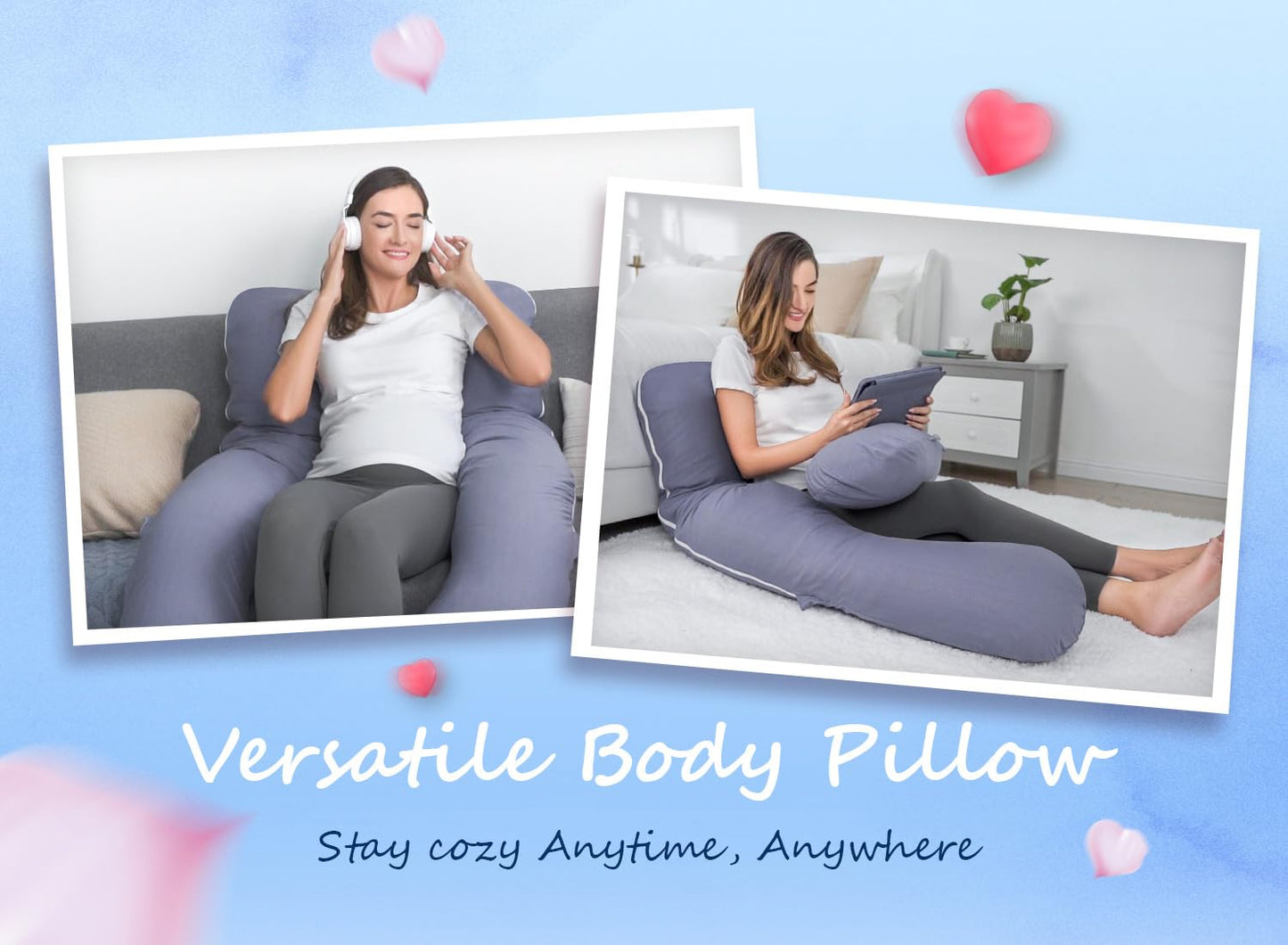 QUEEN ROSE Pregnancy Pillow, U Shaped Full Body Pillows for Sleeping Support, Maternity Pillow for Pregnant Women