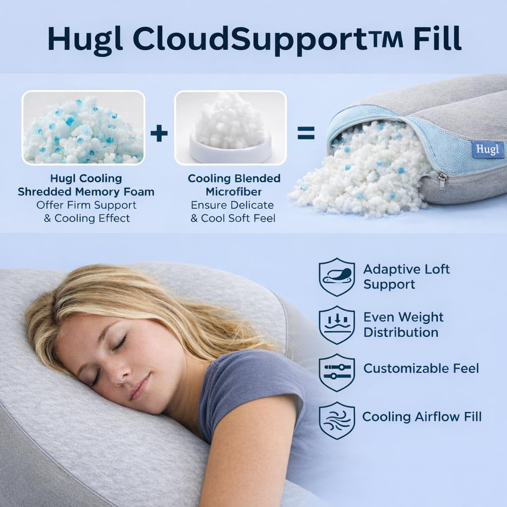 Hugl Cooling Body Pillow for Adults, Kids, and Pets. U Shaped Maternity Pillow, Great for Side Sleepers & Pregnant Women, Plush & Supportive with Machine Washable Cover, Pregnancy Must Haves