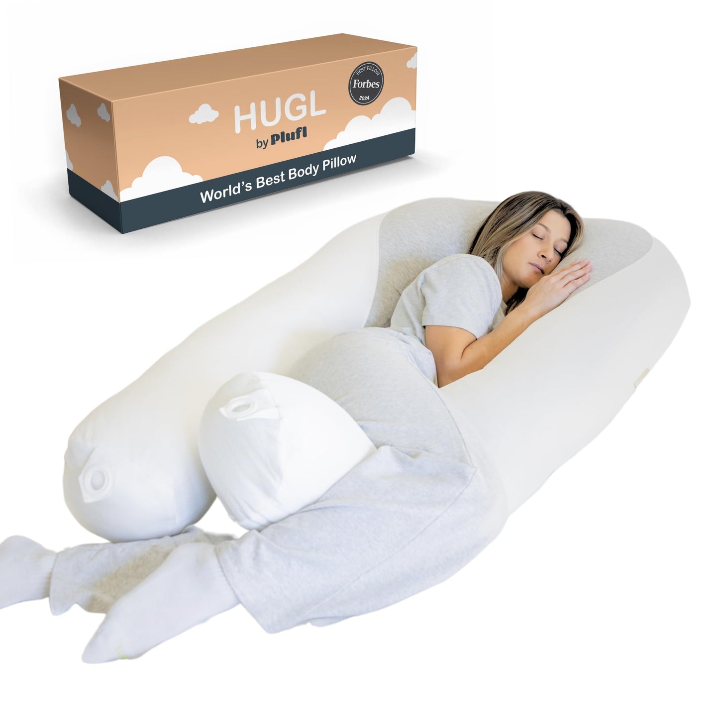 Hugl Cooling Body Pillow for Adults, Kids, and Pets. U Shaped Maternity Pillow, Great for Side Sleepers & Pregnant Women, Plush & Supportive with Machine Washable Cover, Pregnancy Must Haves