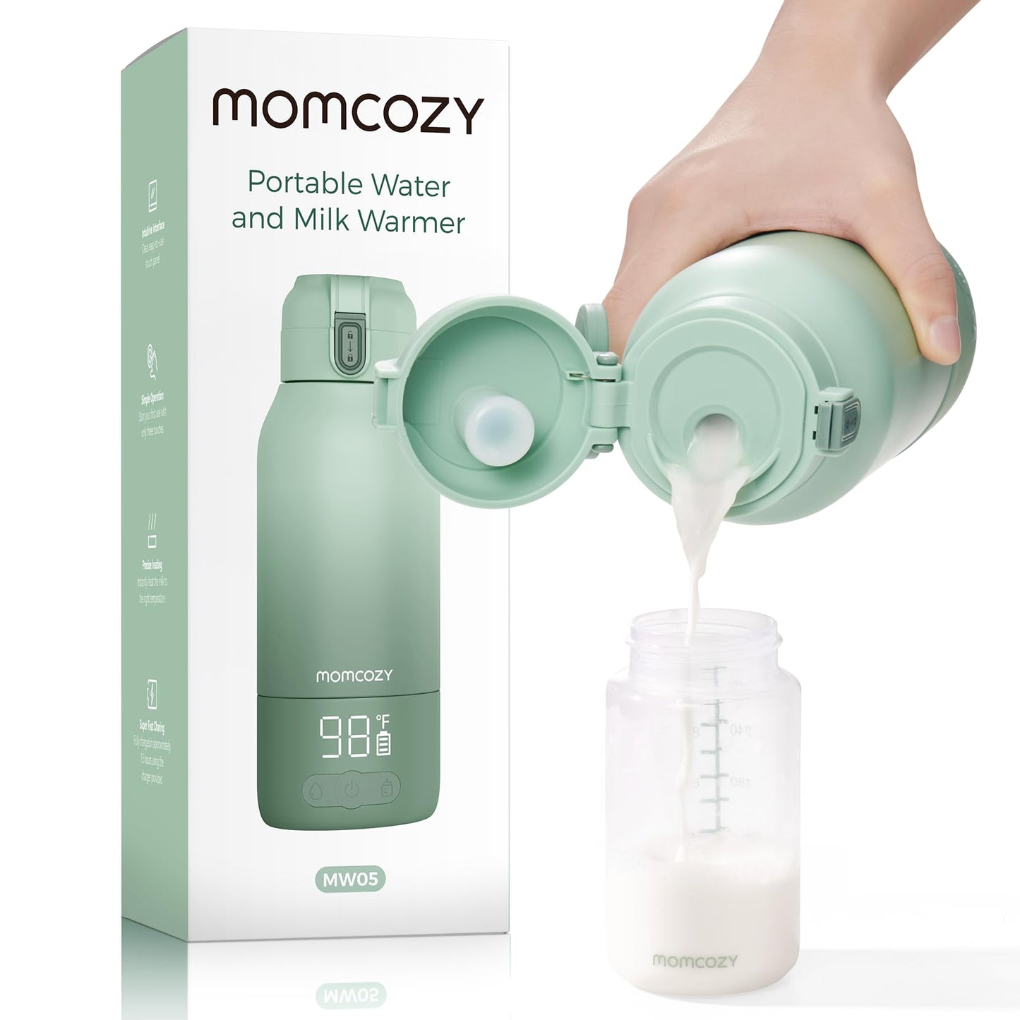 Momcozy Portable Bottle Warmer for Travel, Dual Heating Modes for Breast Milk & Water, Portable Milk Warmer with Fast Heating & Long Battery Life, 17 Ounces Large Capacity to Meet Your All-Day Needs