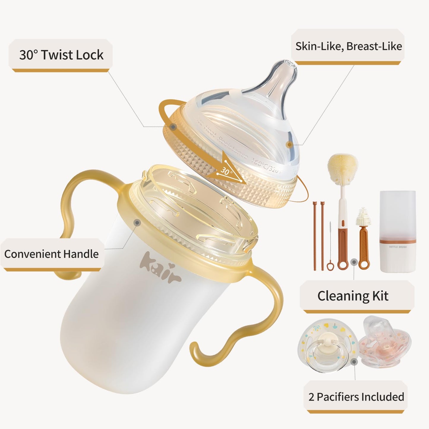 Kair Silicone Anti-Colic Baby Bottle Set Natural Feeding – 8oz/240ml