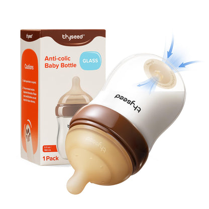 Thyseed Glass Natural Anti-Colic Baby Bottles with Nipple(0-1 Months),5oz,4pack