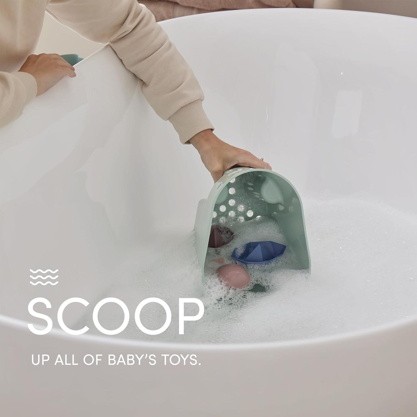 Toddler & Baby Bath Accessories Bundle | Ellie Toy Scoop, Washy Rinse Jug, Stack n Sail Boats, Wishy Sensory Toy - 6-Piece Set, Taupe