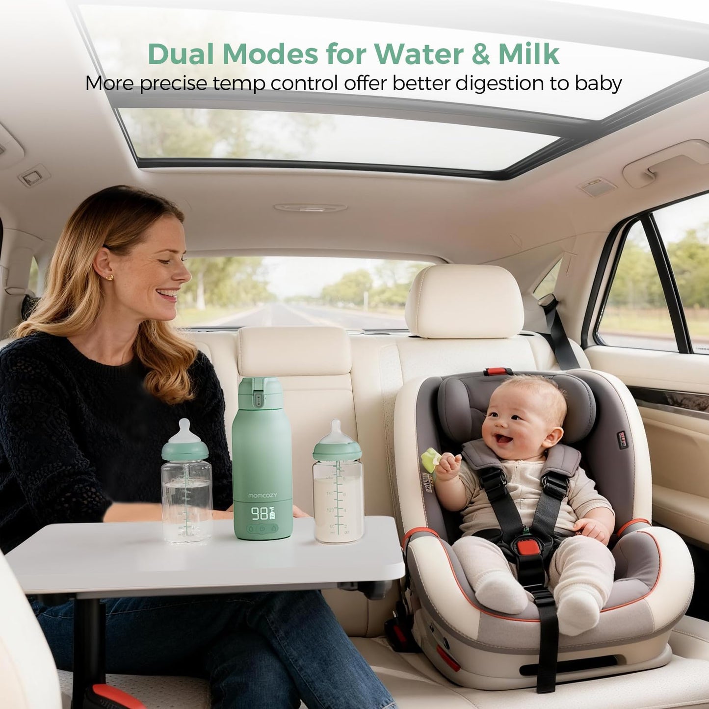 Momcozy Portable Bottle Warmer for Travel, Dual Heating Modes for Breast Milk & Water, Portable Milk Warmer with Fast Heating & Long Battery Life, 17 Ounces Large Capacity to Meet Your All-Day Needs