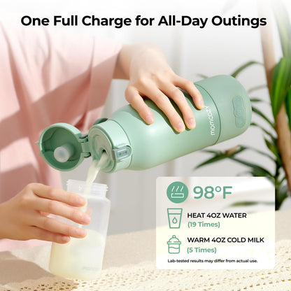 Momcozy Portable Bottle Warmer for Travel, Dual Heating Modes for Breast Milk & Water, Portable Milk Warmer with Fast Heating & Long Battery Life, 17 Ounces Large Capacity to Meet Your All-Day Needs