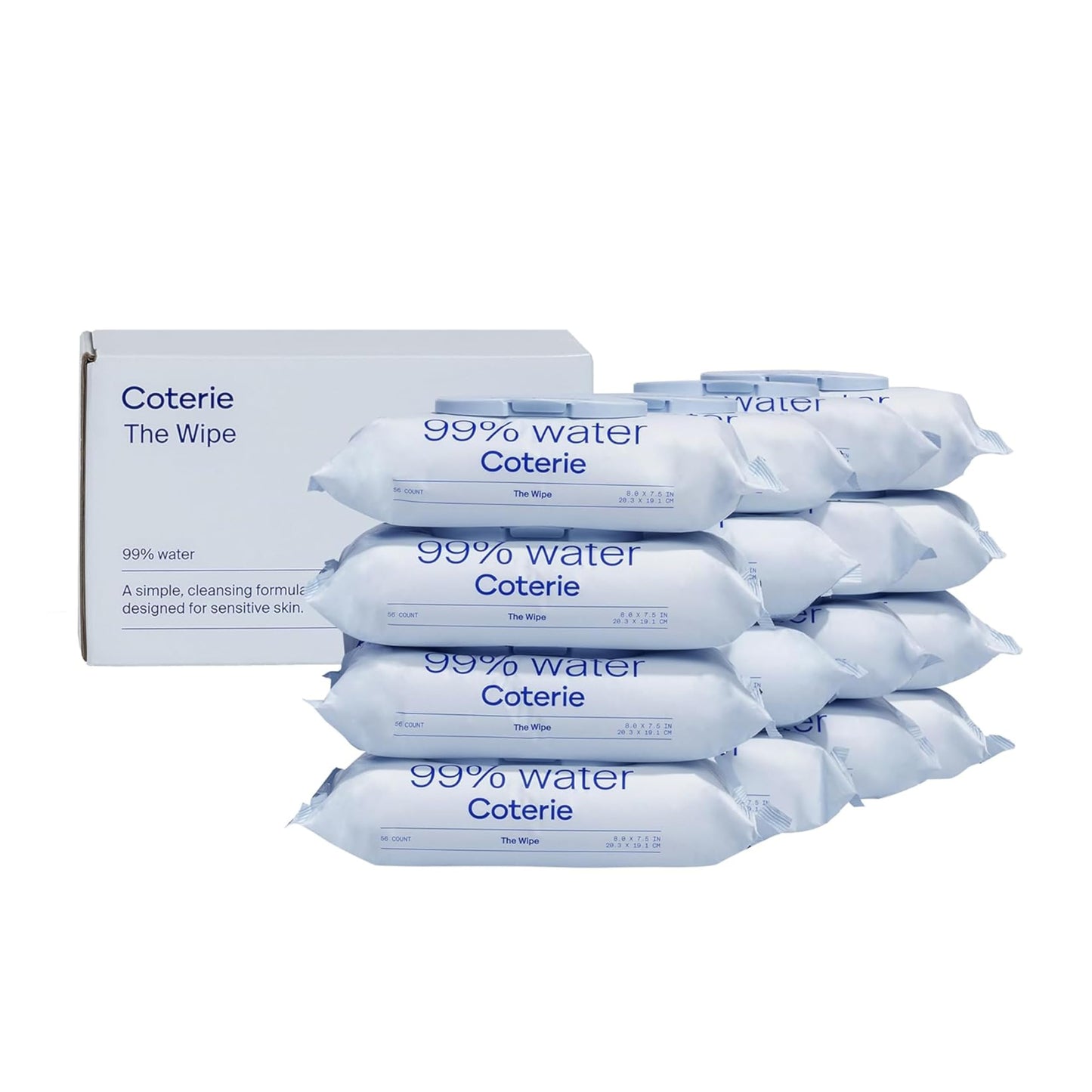 Coterie Baby Wipes for Sensitive Skin, Plant-Based and Plastic-Free Fibers, 99% Water, Hypoallergenic, pH Balanced, Unscented, Clean and Gentle Baby Essentials
