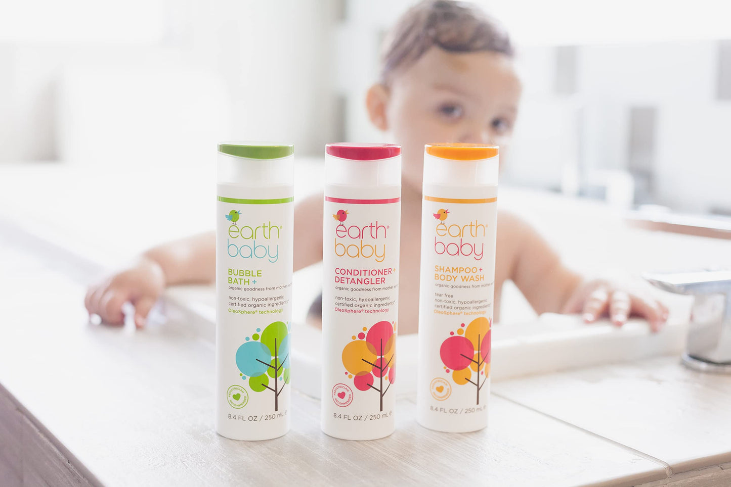 Earth Baby Bath Essential Kit, Hypoallergenic for Sensitive Skin, Natural and Organic, Pediatrician and Dermatologist Tested, Safe for Babies, Toddlers, and Kids