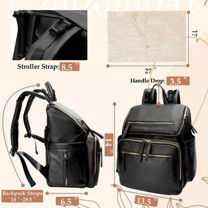 Omanmoli Diaper Bag Backpack Baby Diaper Bag Leather with 17 Diaper Bag Organizing Pouches