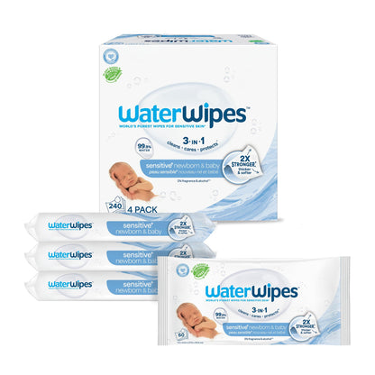 WaterWipes Plastic-Free Original Baby Wipes, 99.9% Water Based Wipes, Unscented & Hypoallergenic for Sensitive Skin