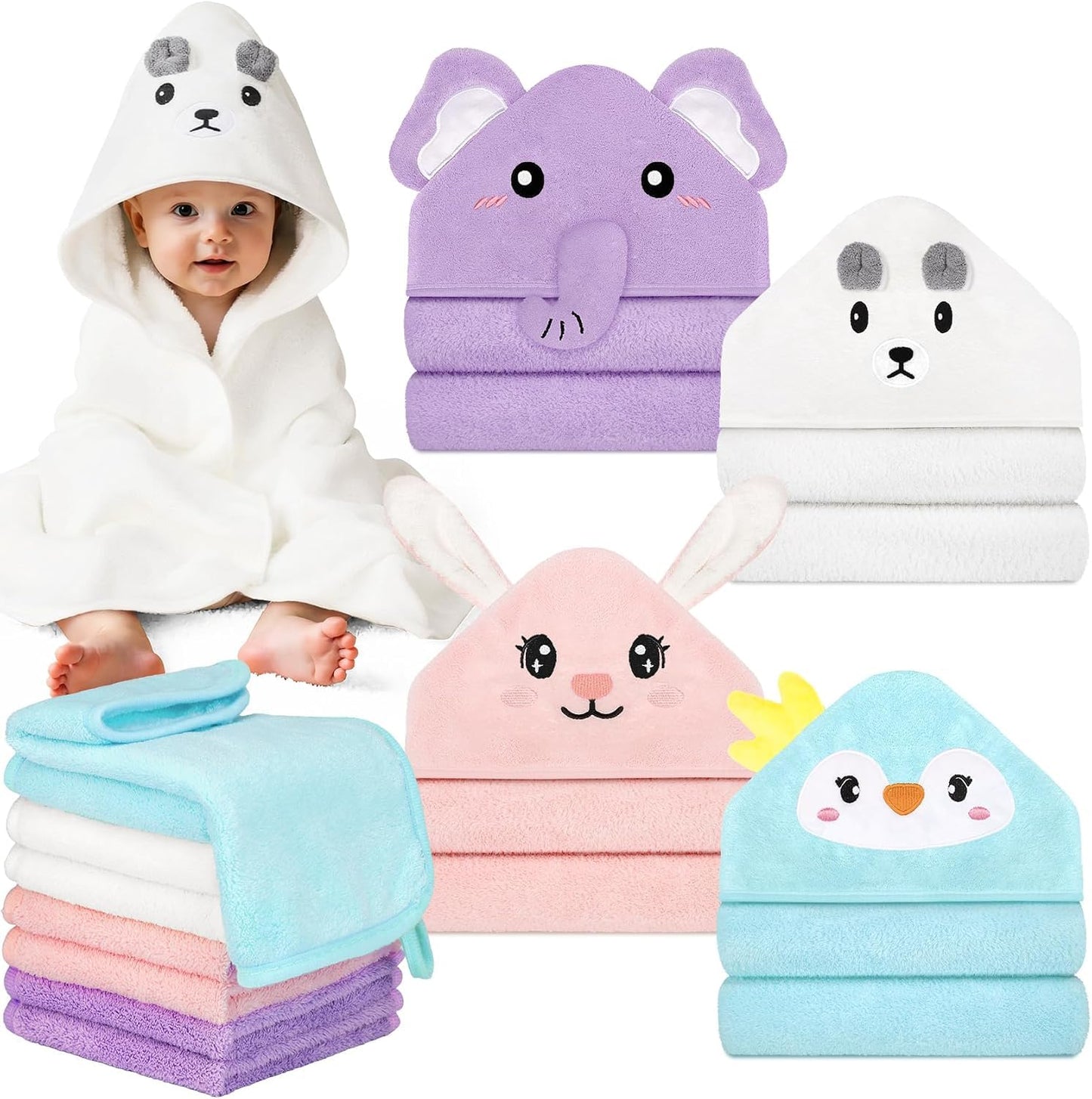 CandyHome 12 PCS Baby Bath Towels Set for Infants Toddlers Essentials