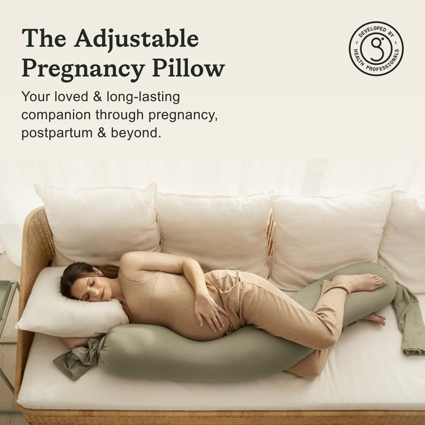 bbhugme Adjustable Pregnancy Pillow – Full Body Support for Side Sleeping - Adjustable Firmness and Shape - Supports Back, Legs, Belly, HIPS for Pregnant Women - Removable Cover