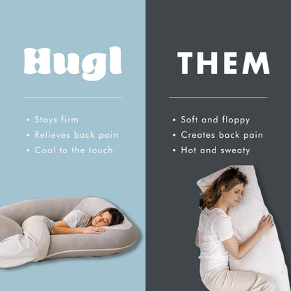Hugl Cooling Body Pillow for Adults, Kids, and Pets. U Shaped Maternity Pillow, Great for Side Sleepers & Pregnant Women, Plush & Supportive with Machine Washable Cover, Pregnancy Must Haves