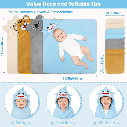 CandyHome 12 PCS Baby Bath Towels Set for Infants Toddlers Essentials