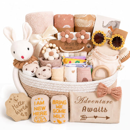 Ultimate Baby Shower Gifts for Girls, Newborn Essentials Must Haves,Large Baby Girl Gift Basket Set Essential Stuff,Gender Reveal Gifts,Rattle Swaddle,Pink,Baby Registry Search,Diaper Caddy Organizer