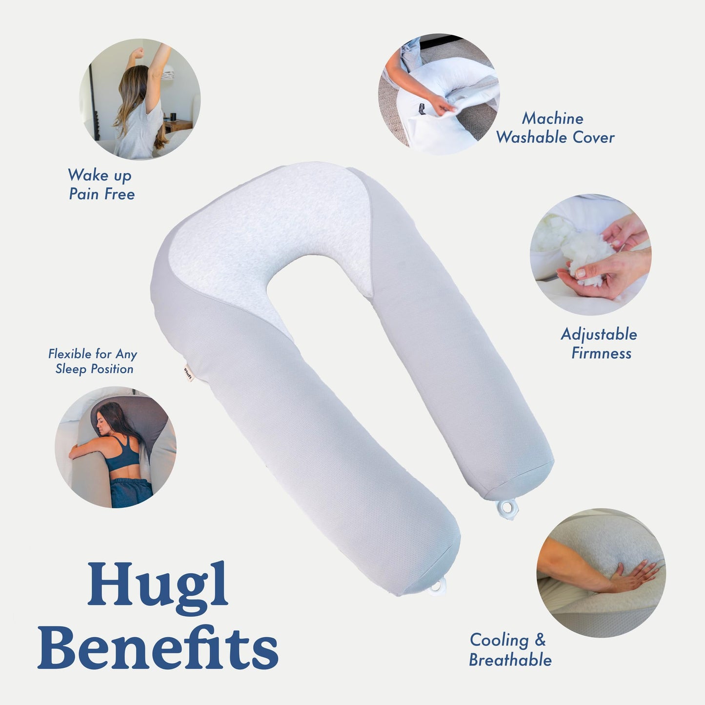 Hugl Cooling Body Pillow for Adults, Kids, and Pets. U Shaped Maternity Pillow, Great for Side Sleepers & Pregnant Women, Plush & Supportive with Machine Washable Cover, Pregnancy Must Haves