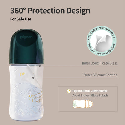 Pigeon Silicone Coating Baby Bottle Feeding Gift Set, Wide Neck