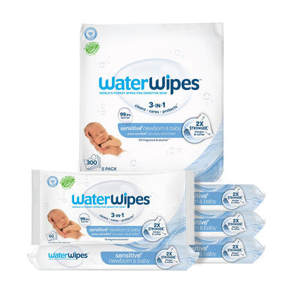 WaterWipes Plastic-Free Original Baby Wipes, 99.9% Water Based Wipes, Unscented & Hypoallergenic for Sensitive Skin