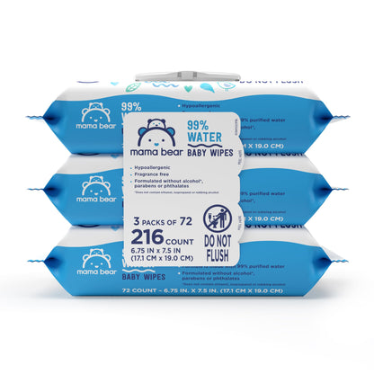 Amazon Brand - Mama Bear 99% Water Baby Wipes, Hypoallergenic, Fragrance Free