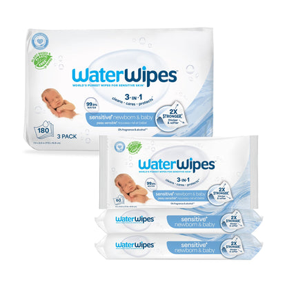 WaterWipes Plastic-Free Original Baby Wipes, 99.9% Water Based Wipes, Unscented & Hypoallergenic for Sensitive Skin