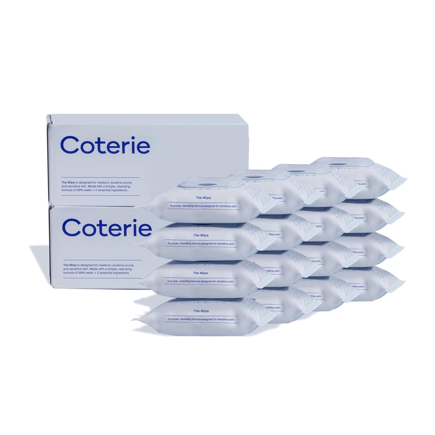 Coterie Baby Wipes for Sensitive Skin, Plant-Based and Plastic-Free Fibers, 99% Water, Hypoallergenic, pH Balanced, Unscented, Clean and Gentle Baby Essentials