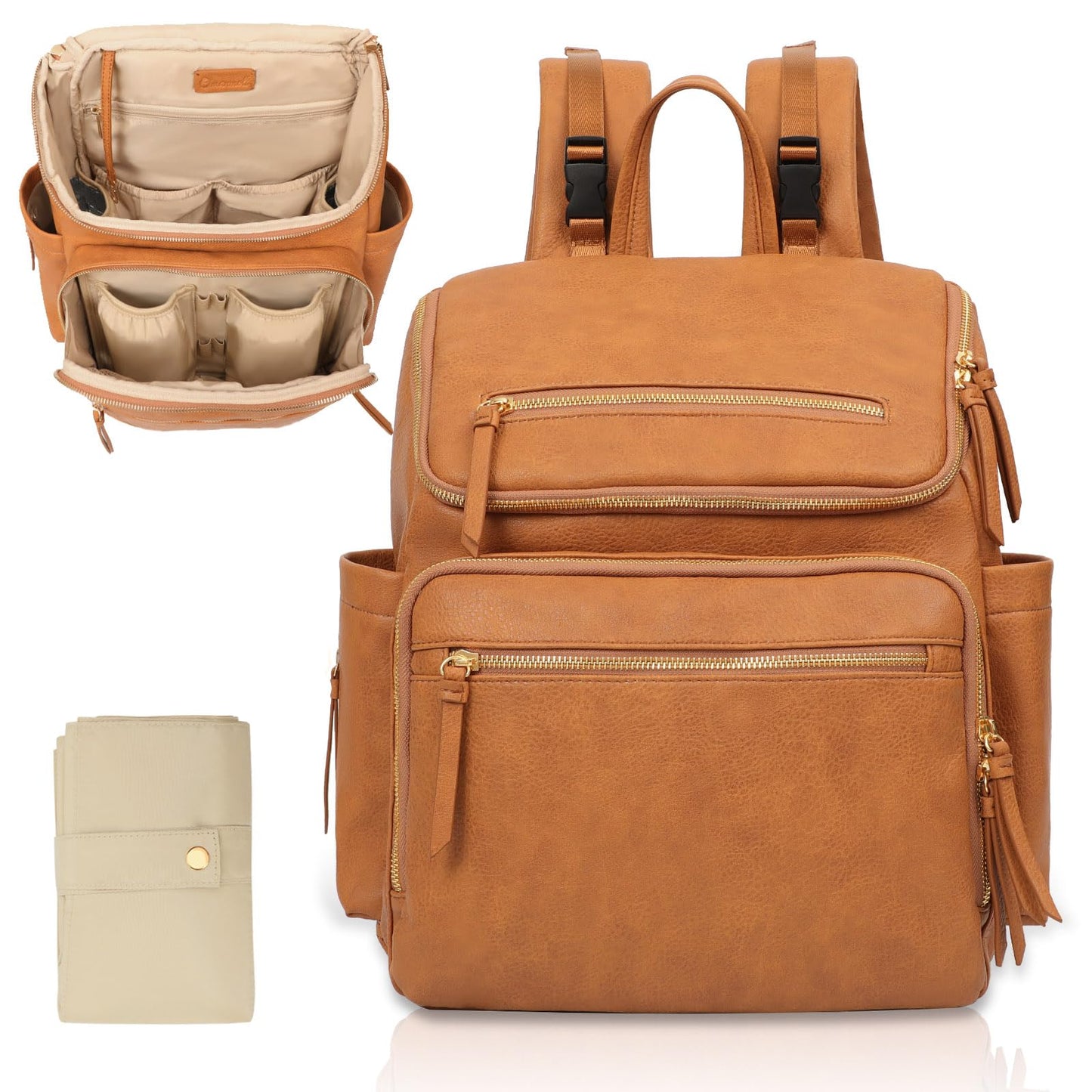 Omanmoli Diaper Bag Backpack Baby Diaper Bag Leather with 17 Diaper Bag Organizing Pouches