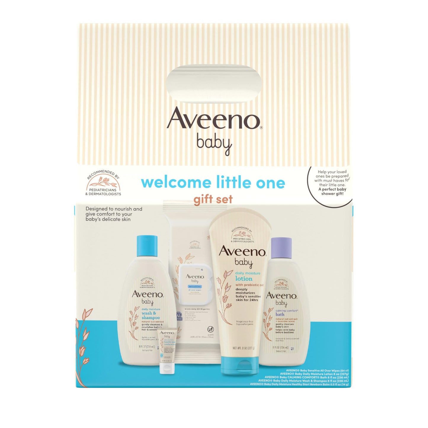 Aveeno Baby Welcome Little One Gift Set, Baby Skincare Set with Nourishing Baby Body Wash & Shampoo, Calming Bath Wash, All Over Baby Wipes, Daily Moisturizing Lotion, & Baby Balm, 10 Items, Pack of 2