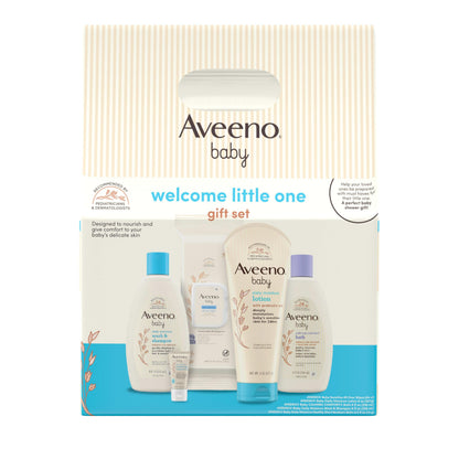 Aveeno Baby Welcome Little One Gift Set, Baby Skincare Set with Nourishing Baby Body Wash & Shampoo, Calming Bath Wash, All Over Baby Wipes, Daily Moisturizing Lotion, & Baby Balm, 10 Items, Pack of 2