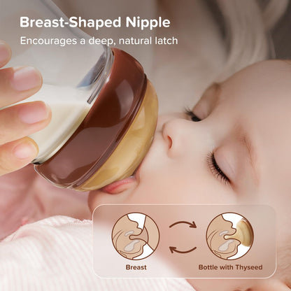 Thyseed Glass Natural Anti-Colic Baby Bottles with Nipple(0-1 Months),5oz,4pack