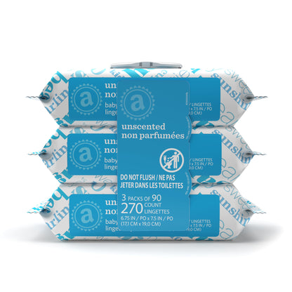 Amazon Elements Baby Wipes, Unscented, Hypoallergenic, Alcohol-Free, With Aloe and Vitamin E,Flip-Top Packs