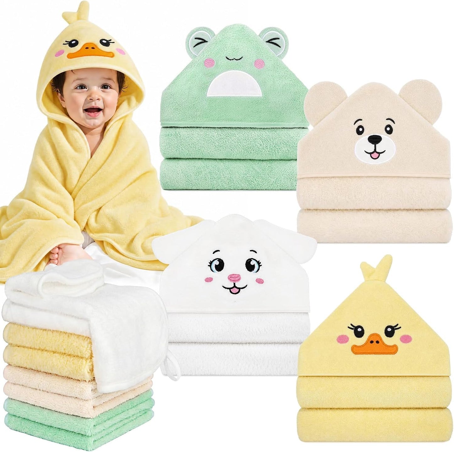 CandyHome 12 PCS Baby Bath Towels Set for Infants Toddlers Essentials