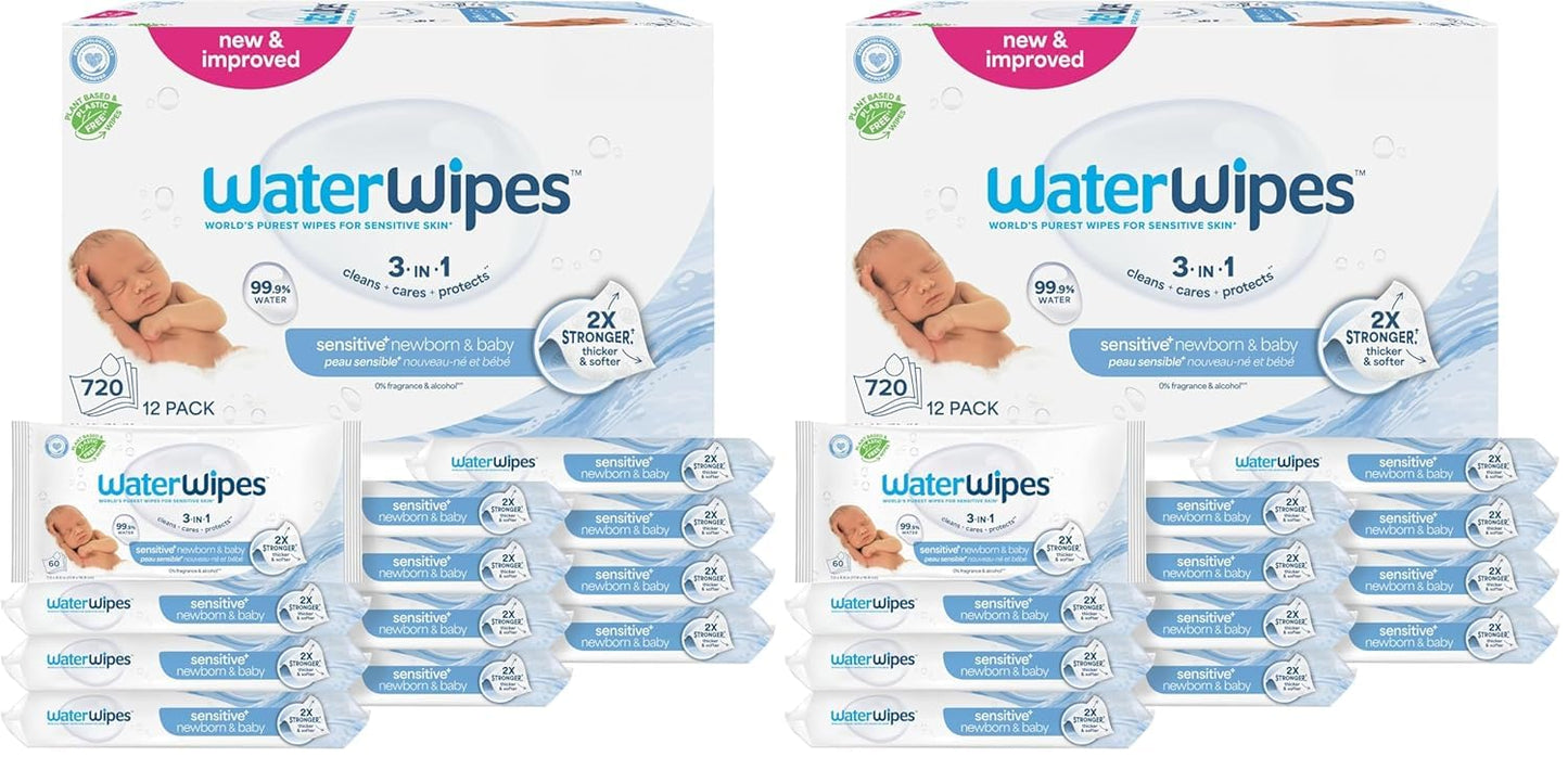 WaterWipes Plastic-Free Original Baby Wipes, 99.9% Water Based Wipes, Unscented & Hypoallergenic for Sensitive Skin