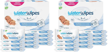 WaterWipes Plastic-Free Original Baby Wipes, 99.9% Water Based Wipes, Unscented & Hypoallergenic for Sensitive Skin