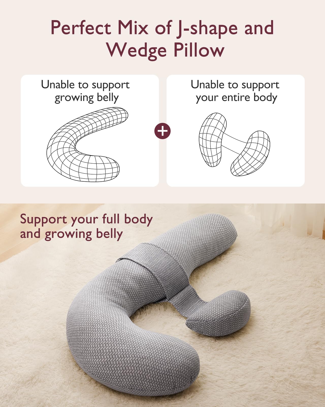 Momcozy Pregnancy Pillow, Original F Shaped Maternity Pillow for Pregnant Women with Adjustable Wedge Pillow, Full Body Support Pregnancy Pillows for Side Sleeping