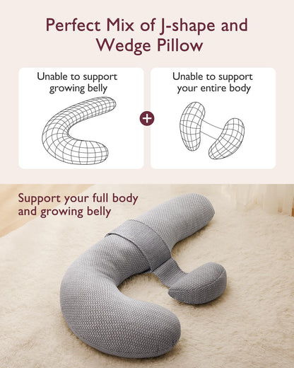 Momcozy Pregnancy Pillow, Original F Shaped Maternity Pillow for Pregnant Women with Adjustable Wedge Pillow, Full Body Support Pregnancy Pillows for Side Sleeping