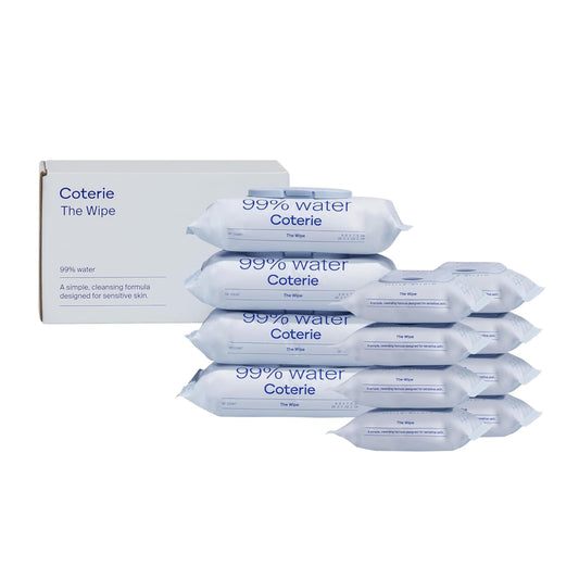 Coterie Baby Wipes for Sensitive Skin, Plant-Based and Plastic-Free Fibers, 99% Water, Hypoallergenic, pH Balanced, Unscented, Clean and Gentle Baby Essentials