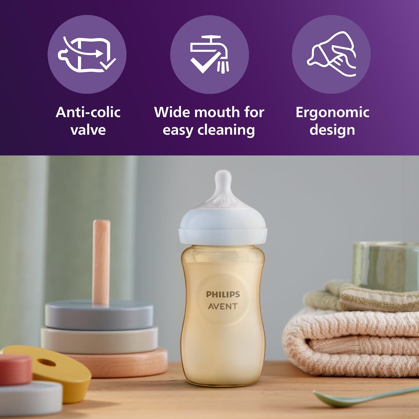Philips Avent PPSU Natural Baby Bottles with Medium Flow Nipples (Flow 3)