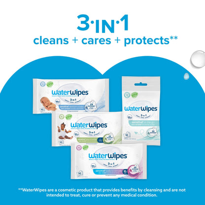 WaterWipes Plastic-Free Original Baby Wipes, 99.9% Water Based Wipes, Unscented & Hypoallergenic for Sensitive Skin
