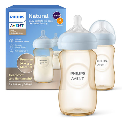 Philips Avent PPSU Natural Baby Bottles with Medium Flow Nipples (Flow 3)