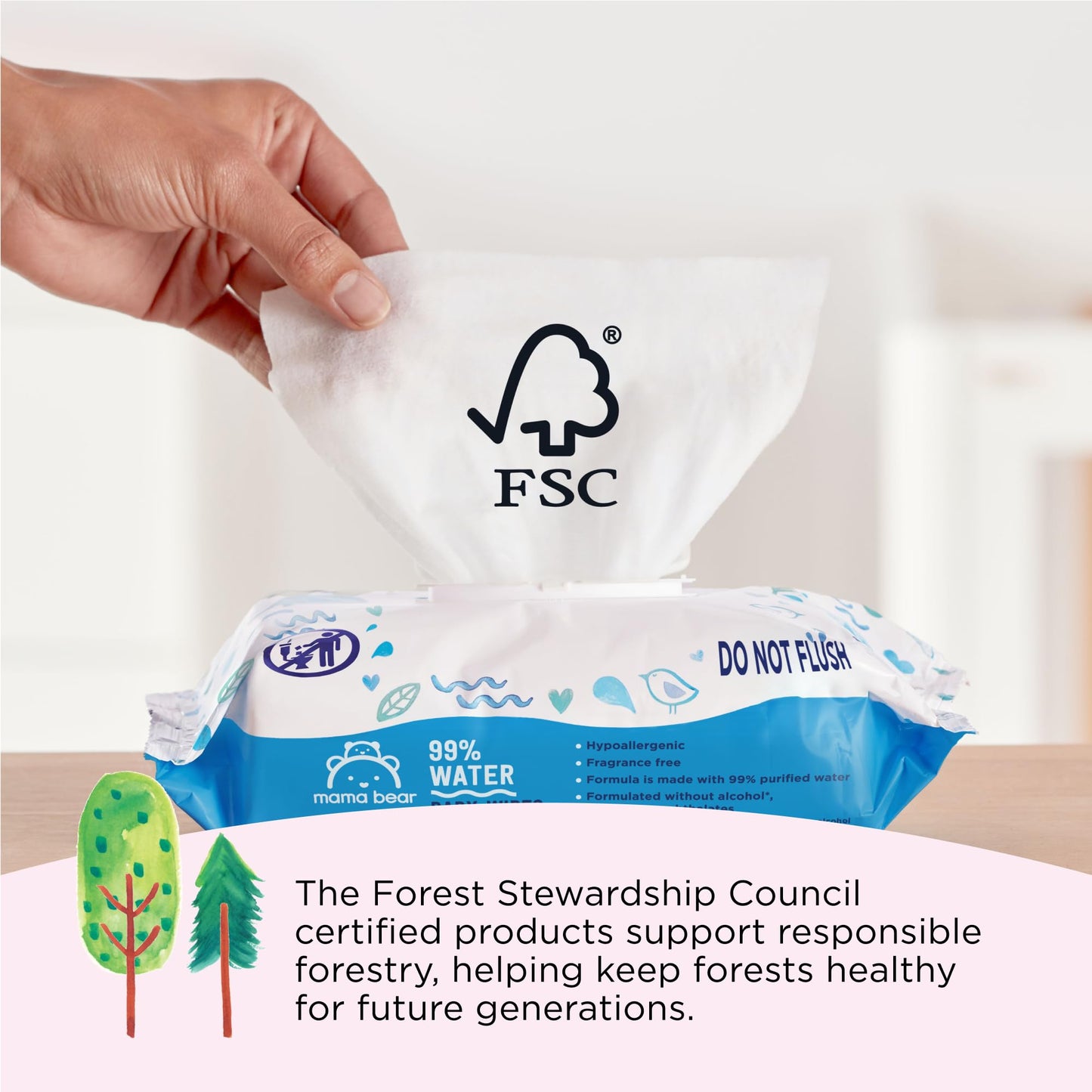 Amazon Brand - Mama Bear 99% Water Baby Wipes, Hypoallergenic, Fragrance Free