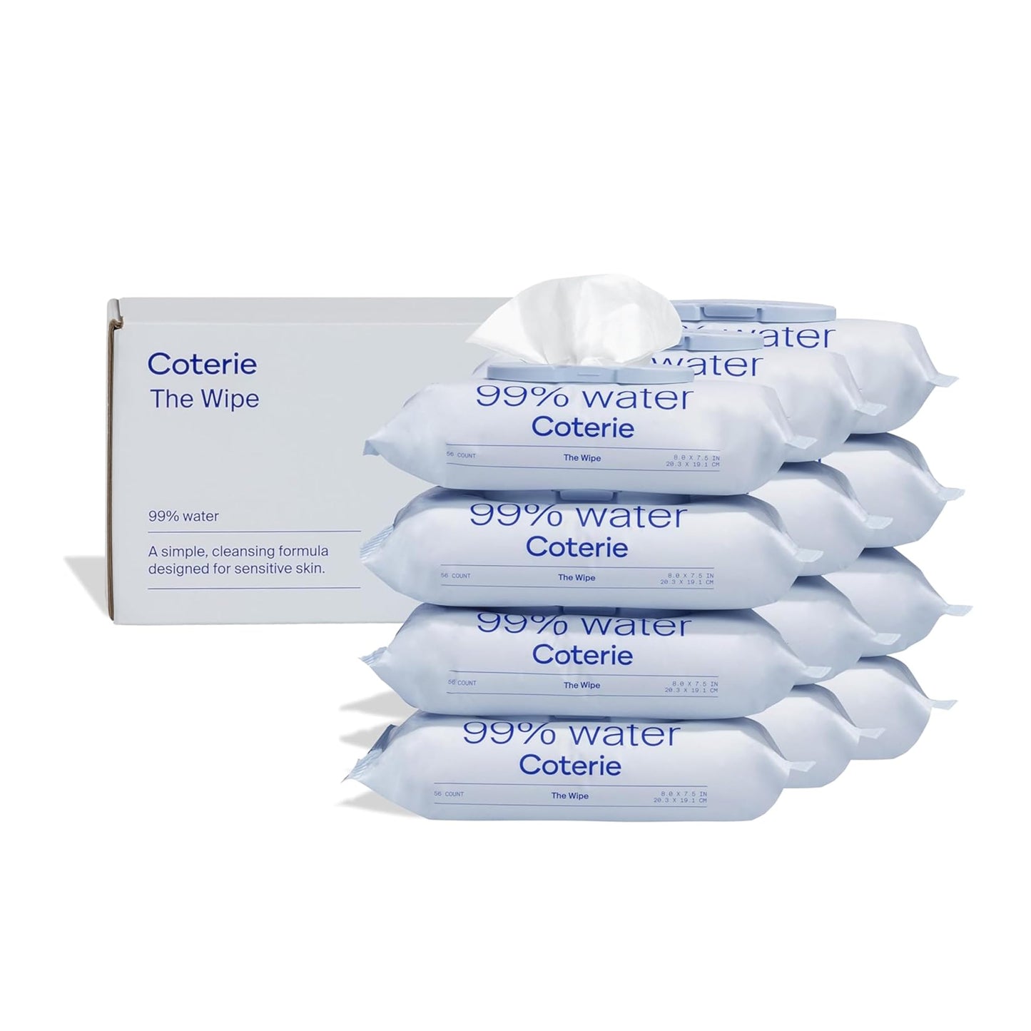 Coterie Baby Wipes for Sensitive Skin, Plant-Based and Plastic-Free Fibers, 99% Water, Hypoallergenic, pH Balanced, Unscented, Clean and Gentle Baby Essentials