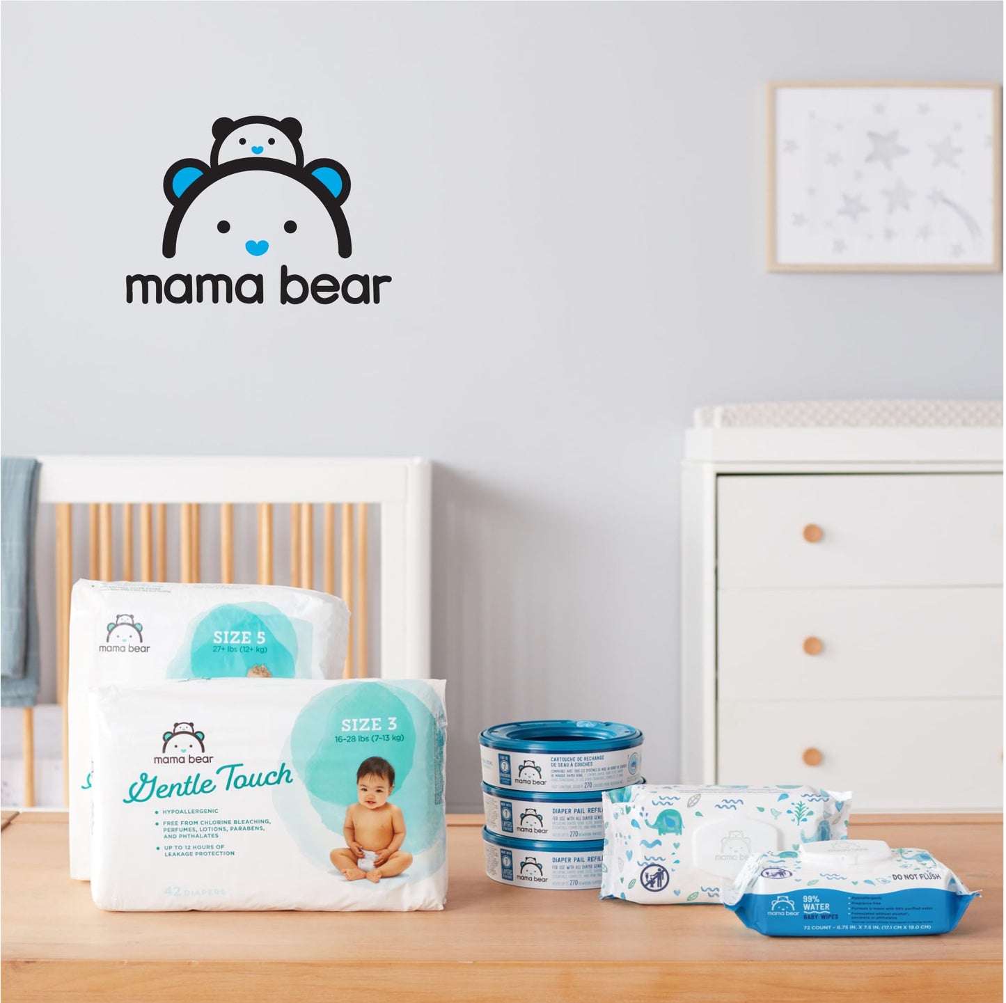 Amazon Brand - Mama Bear 99% Water Baby Wipes, Hypoallergenic, Fragrance Free